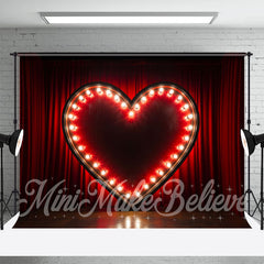 Lofaris Red Curtain Heart Light Valentines Day Backdrop