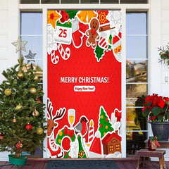 Lofaris Red Cute Happy New Year Merry Christmas Door Cover