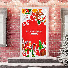 Lofaris Red Cute Happy New Year Merry Christmas Door Cover