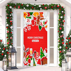 Lofaris Red Cute Happy New Year Merry Christmas Door Cover