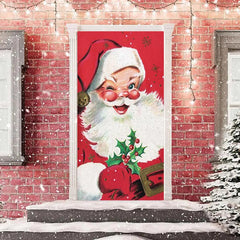 Lofaris Red Cute Santa Claus Snowflake Christmas Door Cover