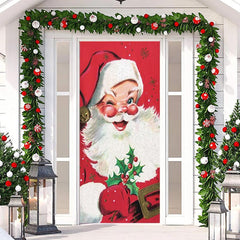 Lofaris Red Cute Santa Claus Snowflake Christmas Door Cover