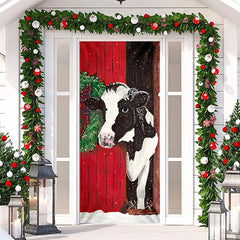 Lofaris Red Dairy Cattle Cowshed Rural Christmas Door Cover