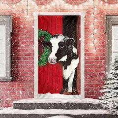 Lofaris Red Dairy Cattle Cowshed Rural Christmas Door Cover