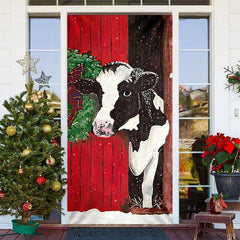 Lofaris Red Dairy Cattle Cowshed Rural Christmas Door Cover