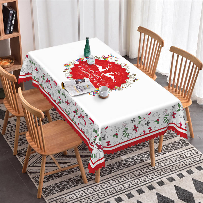 Lofaris Red Deers Wreath Rectangle Merry Christmas Tablecloth