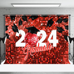 Lofaris Red Disco Ball With Fallen Hat Graduation Backdrop