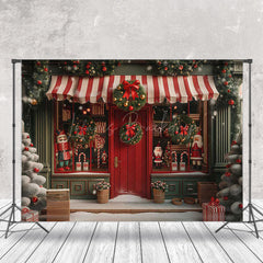 Lofaris Red Door Green Store Bell Greenery Christmas Backdrop