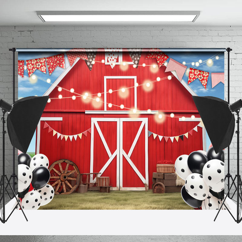 Lofaris Red Farm House Balloon Birthday Cake Smash Backdrop