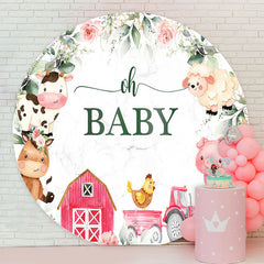 Lofaris Red Farmhouse Animals Oh Baby Shower Round Backdrop