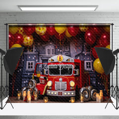 Lofaris Red Fire Truck Balloon Birthday Backdrop For Photo