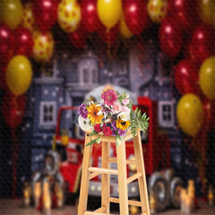 Lofaris Red Fire Truck Balloon Birthday Backdrop For Photo