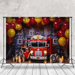 Lofaris Red Fire Truck Balloon Birthday Backdrop For Photo