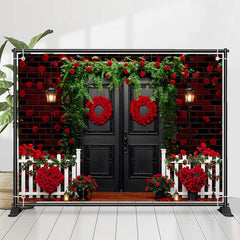 Lofaris Red Floral Brick Wall Plant Valentines Day Backdrop