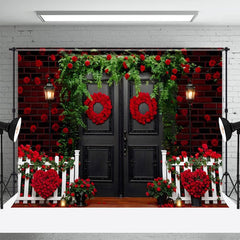 Lofaris Red Floral Brick Wall Plant Valentines Day Backdrop