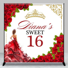 Lofaris Red Floral Custom Name Sweet 16 Birthday Backdrop