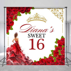 Lofaris Red Floral Custom Name Sweet 16 Birthday Backdrop