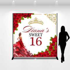 Lofaris Red Floral Custom Name Sweet 16 Birthday Backdrop