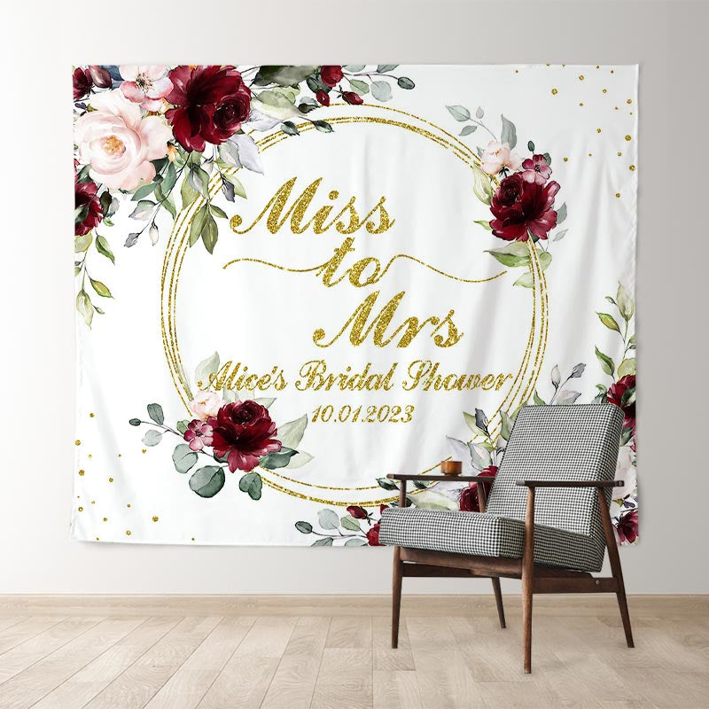 Lofaris Red Floral Gold Leaves Sweet Wedding Backdrop