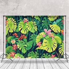 Lofaris Red Floral Green Monstera Spring Backdrop For Photo