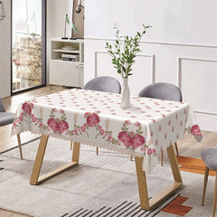 Lofaris Red Floral Leaf Repeat Pattern Rectangle Tablecloth