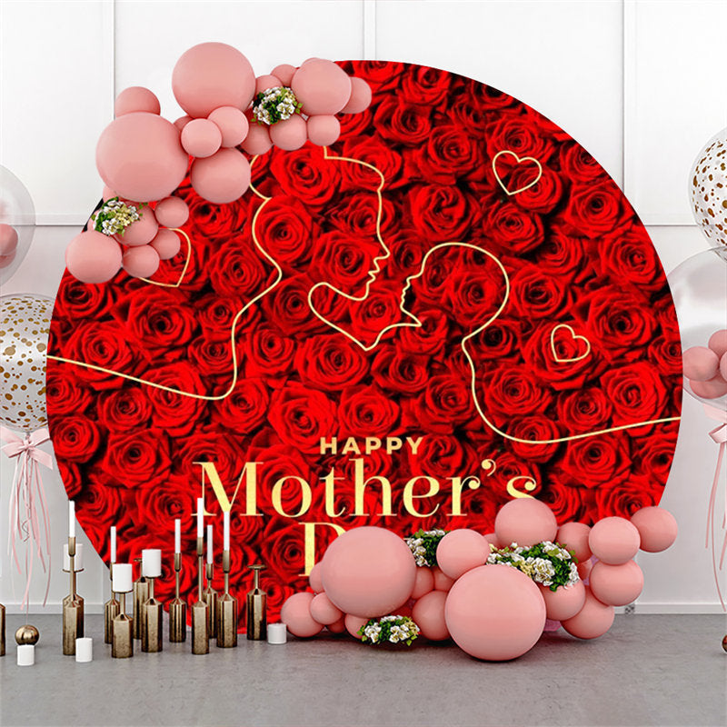 Lofaris Red Floral Line Draw Round Mothers Day Backdrop