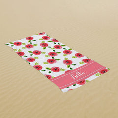 Lofaris Red Floral Personalized Name Summer Beach Towel