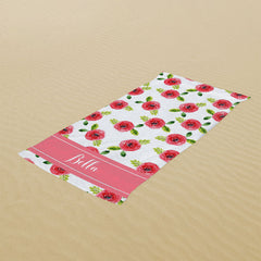 Lofaris Red Floral Personalized Name Summer Beach Towel