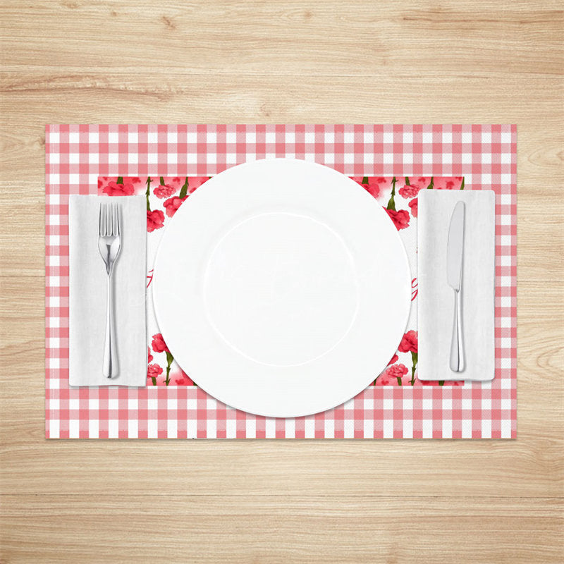 Lofaris Red Floral Plaid Mothers Day Set Of 4 Placemats