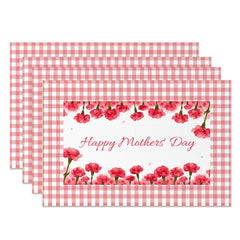 Lofaris Red Floral Plaid Mothers Day Set Of 4 Placemats