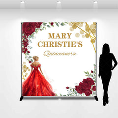 Lofaris Red Floral Princess Custom Name Quinceanera Backdrop