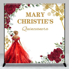 Lofaris Red Floral Princess Custom Name Quinceanera Backdrop