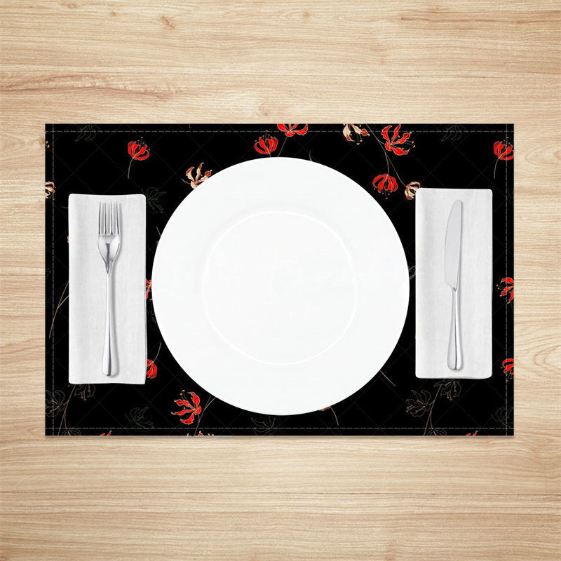 Lofaris Red Floral Seamless Black Dining Set Of 4 Placemats