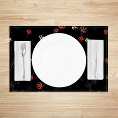 Lofaris Red Floral Seamless Black Dining Set Of 4 Placemats