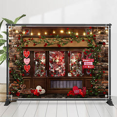 Lofaris Red Floral Shop Brick Wall Valentines Day Backdrop