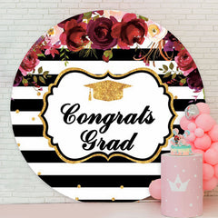 Lofaris Red Floral Stripe Graduation Party Circle Backdrop