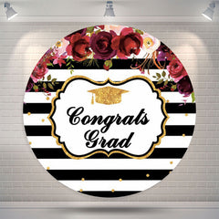 Lofaris Red Floral Stripe Graduation Party Circle Backdrop