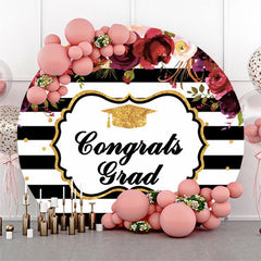 Lofaris Red Floral Stripe Graduation Party Circle Backdrop