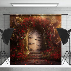 Lofaris Red Floral Vine Luxury Wooden Door Photo Backdrop