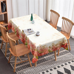 Lofaris Red Flower Ivory Rectangle Tablecloth for Kitchen