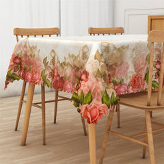 Lofaris Red Flower Ivory Rectangle Tablecloth for Kitchen