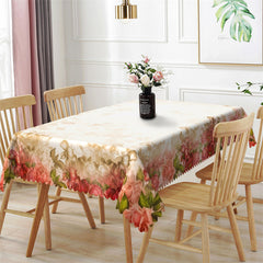 Lofaris Red Flower Ivory Rectangle Tablecloth for Kitchen