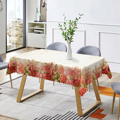 Lofaris Red Flower Ivory Rectangle Tablecloth for Kitchen