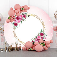 Lofaris Red Flower Round Happy Birthday Backdrop For Party