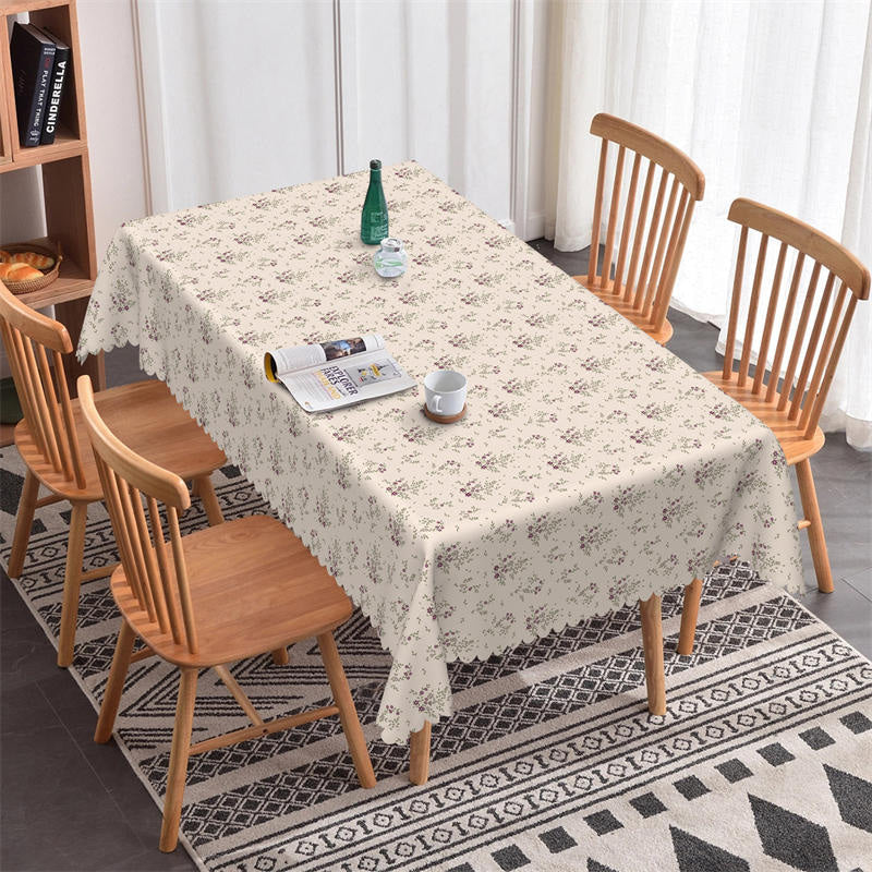 Lofaris Red Flowers Beige Decorative Rectangle Tablecloth