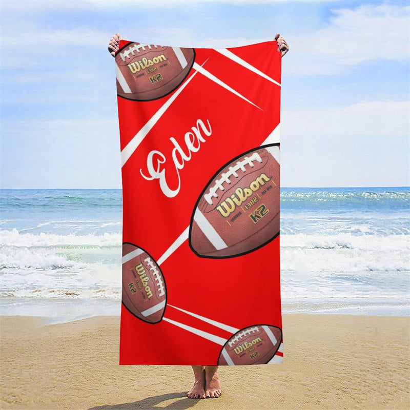 Lofaris Red Football Custom Name Beach Towel Boy Gifts