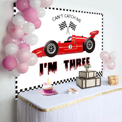 Lofaris Red Formula Racing Car Im Three Birthday Backdrop