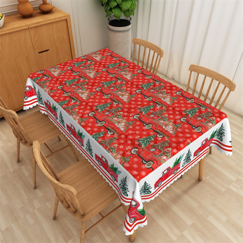 Lofaris Red Gift Truck Trees Christmas Washable Tablecloth