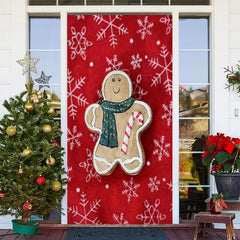 Lofaris Red Gingerbread Snowflake Merry Christmas Door Cover