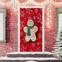 Lofaris Red Gingerbread Snowflake Merry Christmas Door Cover